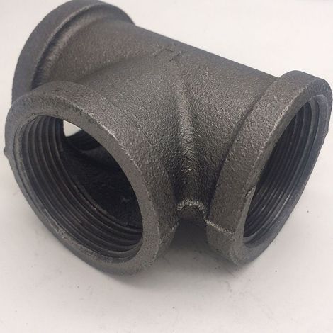 1/2"-T-Stück, 3-teilig, formbare Gusseisenrohre, schwarze Rohrverschraubungen, Innengewinde-Rohrverbinder - 1/2 Zoll, DN15 (2 Stück)