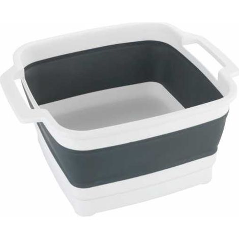 WENKO Lavatoio pieghevole Sira, lavabo pieghevole con tappo di scarico integrato e maniglie per un trasporto facile, occupa poco spazio, 8 litri, (l x h x p) 39 x 32,5 x 18, grigio/bianco (1/5)