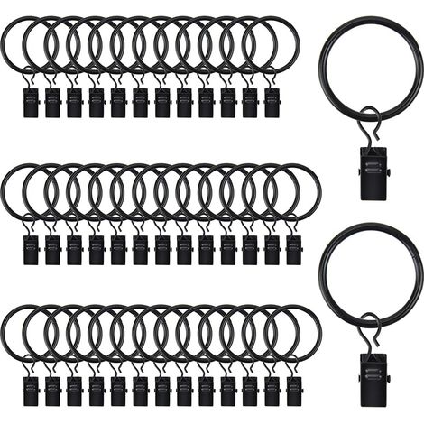 40 anelli per tende in metallo con clip, anelli a clip in metallo per tende da bagno, finestra, camera da letto (nero)