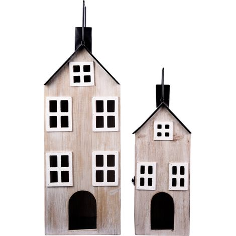 ARPIMEX Set Natale 2 Lanterne CasSet Natalete Legno M.G. 22 x 25 x 61 Cm Bianco Nero