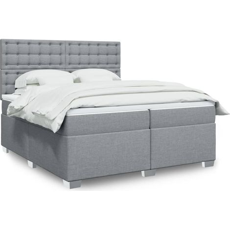 vidaXL Sommier à lattes de lit avec matelas Gris clair 200x200cm Tissu (1/5)