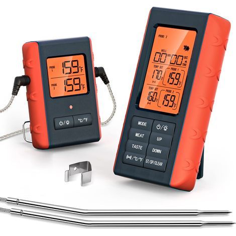 Thermomètre à viande sans fil avec 2 propes pour griller la cuisine Thermomètre de cuisson numérique Thermomètre à viande numérique sans fil pour fumoir four extérieur gril barbecue accessoir (1/5)