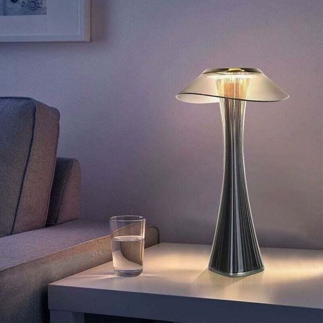 Lampe de table design rechargeable lampe à poser LED tactile - Dimmable Titane lampe de chevet USB 3W lampe de bureau sans fil avec batterie et abat-jour pour chambre salon et bureau [Classe énergétiq (1/5)