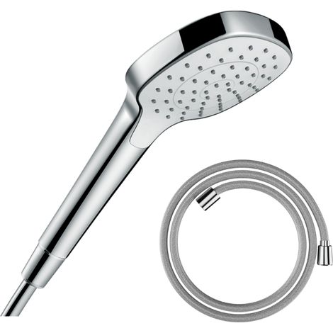 HANSGROHE Croma Select E EcoSmart rociador de ducha blanco/cromo + HANSGROHE Designflex flexo de ducha 160 cm cromado
