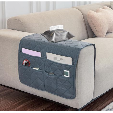 Sac de rangement imperméable et antidérapant pour accoudoirs, 6 poches, pour canapés, accoudoirs ou chaises, (gris) (1/3)