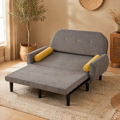 Canapé convertible 133,5x77x85 cm gris avec rangement, dossier réglable, tissu velours MEUBLIV (1/5)