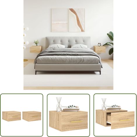 The Living Store Tables de chevet murales 2 pcs chêne sonoma 35x35x20 cm - Table De Chevet Murale - Meuble De Rangement Mural - Étagère Murale - Commode Murale - Design Moderne (1/5)