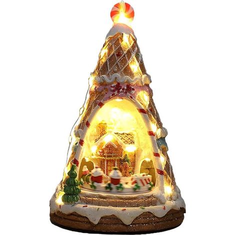 Weihnachtsplätzchenhaus mit Schneeszene, Dorfdekoration mit Musik und Lichtern, aus massivem Kunstharz und handbemalt, ideal als Geschenk, für Büro oder Zuhause.