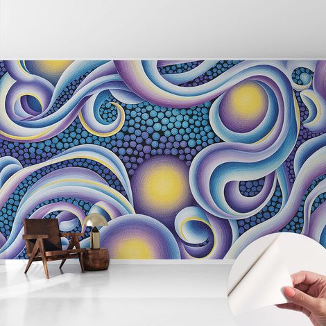 Papier peint adhésif décoratif avec colle pour salon chambre et bureau Installation rapide Tourbillons colorés 416x254 cm (1/5)
