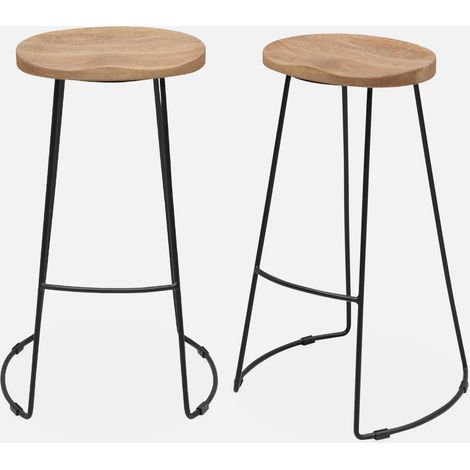 Taburete de bar de madera y acero, set de 2