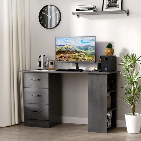 Bureau avec rangement, table informatique 120 x 50 cm, bureau d'ordinateur avec étagères et tiroirs, pour petits espaces, noir, chambre à