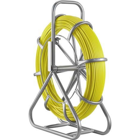 Perche à câbles en fibre de verre, 100 m, Ø 6,3 mm, avec dévidoir et verrouillage, outil de tirage non conducteur pour murs, sols et gaines électriques. (1/5)