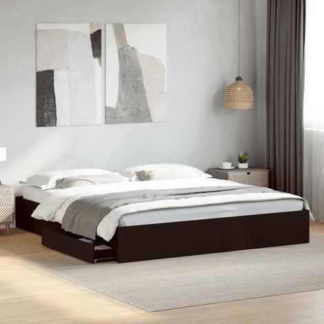 vidaXL Estructura cama con cajones madera ingeniería negra 200x200 cm (1/5)