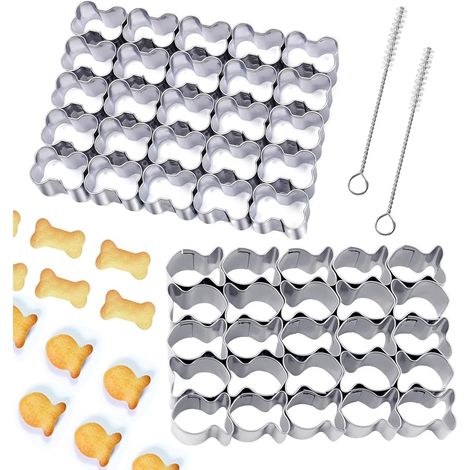 2 Pcs Goldfish and Dog Bone Cookie Cutters 25 Cavities Stainless Steel Cookie Cutter for Baking Crackers Non-Stick Small Animal Cookie Cutter for Baking (1/5)