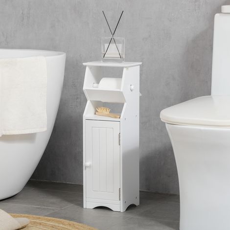 Meuble de salle de bain en MDF blanc avec placard et porte-papier toilette, 19 x 15 x 56 cm (1/5)