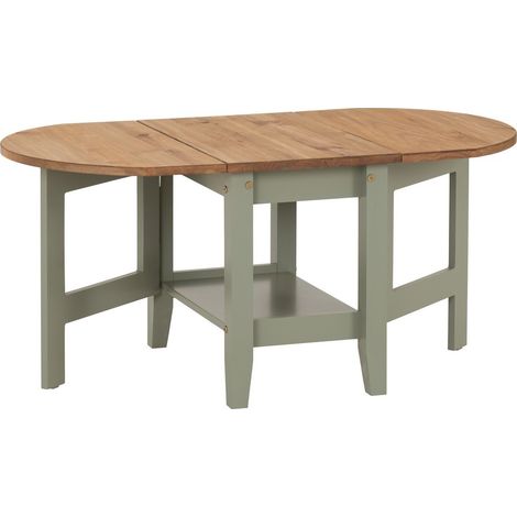 Santos Drop Leaf Coffee Table - L55 x W45 x H98.5 cm - Green/Distressed Waxed Pine