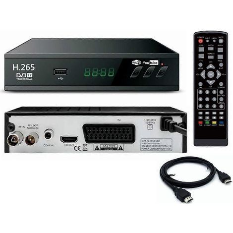 Sintonizzatore TV digitale DVB-T2 HEVC 265, decoder HD 1080P DVB-T2 265, ricevitore TV terrestre USB, set-top box con guida elettronica ai programmi (EPG), spina europea. (1/4)