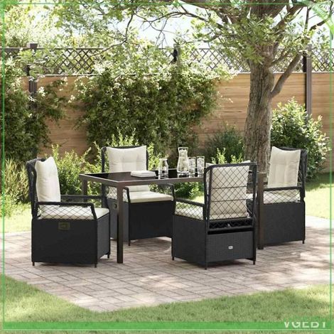 Ensemble de salle à manger pour jardin - FAFEICY - 3380984 - Noir - Polyrotin - Plateau verre trempé (1/5)