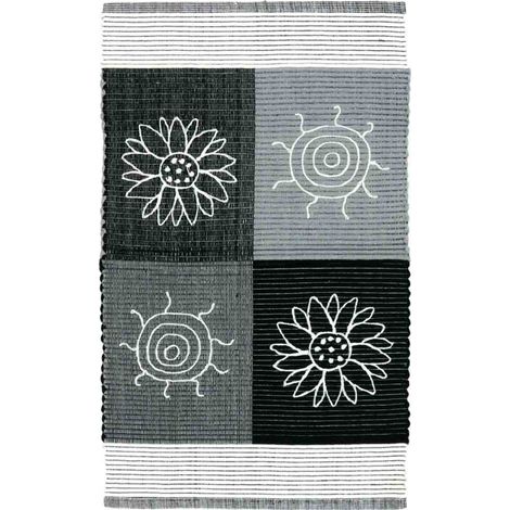 Tappeto SUMMER GRIGIO disegno sole e fiori 100% cotone annodati a mano, passatoia stuoia cucina multiuso lavabile cm.55x110 (1/3)