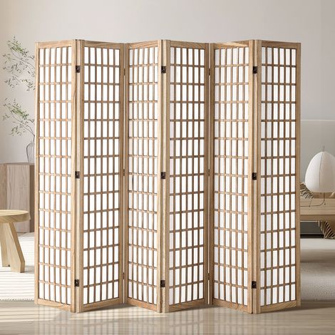 Cloison de Séparation Japonaise à 6 Panneaux, Séparateur de Pièce Pliable en Bois, Paravent de Confidentialité, pour Séparation de Pièce, Maison, Bureau, Restaurant et Chambre à Coucher, Uni (1/5)