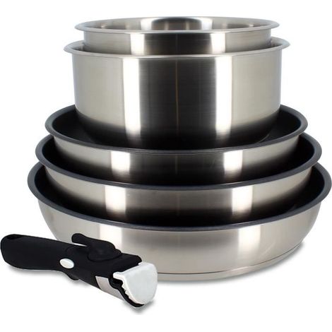 Cookware set - Induction - MENASTYL - 7930018 - Stainless steel - 6 pieces - Removable handle - Gray (1/4)
