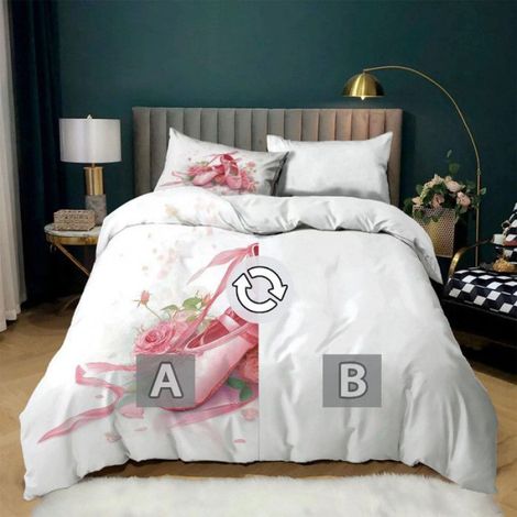 Housse De Couette - 140x200 cm - Fermeture Eclair - Motif Chaussons Danse Rubans - Microfibre Lavée - Parure Lit Girly - 1 Pièce (1/5)