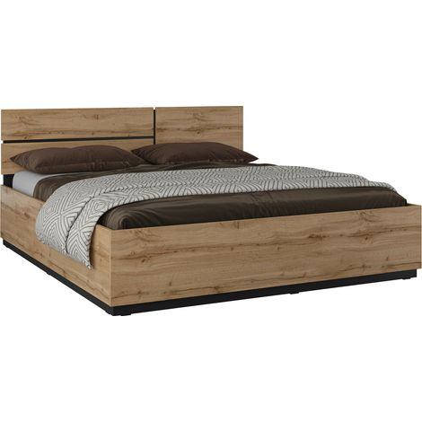 Cama Alfere 123, Roble wotan, Doble, 180x200, Aglomerado laminado, 184x205x91cm (1/5)