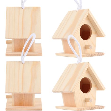 Lot de 4 nichoirs suspendus en bois pour oiseaux d'extérieur, décoration de jardin (1/5)