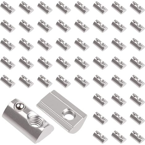50 Pièces Écrous Coulissants avec Bille Rainure 6, série 20, filetage M4 avec Bille Ressort Centrage Bille Entretoise en acier au carbone en T pour fente d'extrusion de profilé en aluminium (1/5)