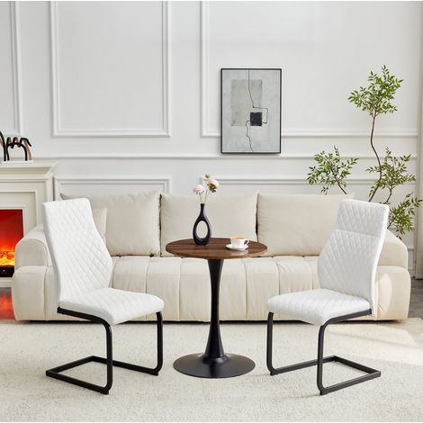 Ensemble table et chaises rondes 60 cm en MDF, 2 chaises en PU blanc et noir HAVRYA (1/5)