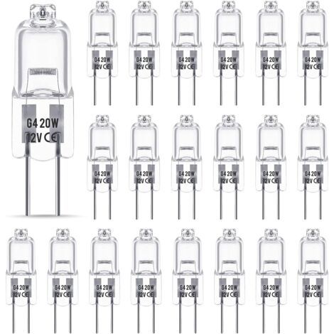 Green Mobility-Ampoule Halogene G4 12V 20W, Ampoule G4, Ampoule Halogène Dimmable G4, 2800K blanc chaud,Pas de Scintillement, Base G4 BI-pin Capsule Transparente pour Lustres en Cristal, 20 Pièces (1/5)