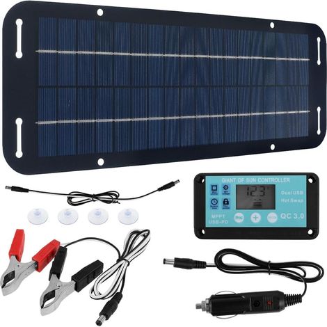 Kit de Panneaux Solaires 20 W 12 V, Chargeur Solaire, Alimentation USB, Téléphone Portable, Batterie Externe Étanche pour L'Extérieur (1/5)