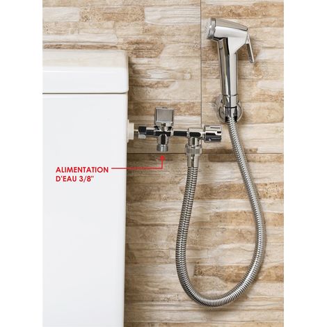 Applique WC suspendu extérieure avec douchette – Flexible renforcé 1,25 m – Fixation directe sur réservoir de chasse – Ensemble hygiénique – Grandsire (1/2)