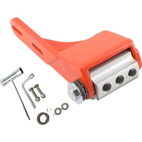 Démousseur de bûches, Construction en acier et en aluminium, Dimensions 10” x 5” x 3”, Compatible avec les tronçonneuses de 66cc, Fonction d'écorçage et de rainurage, Couleur orange (1/5)
