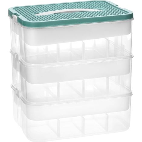 Boîte de Rangement, avec Couvercle Jouets, Plastique Transparente Compartiments Réglables et Poignée Transport