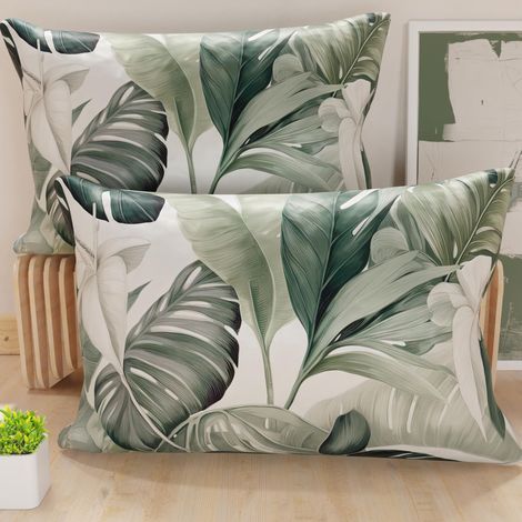 Lot de 2 Taies d'Oreillers 50x70 cm 100% Microfibre Hypoallergénique, Housse Oreiller Rectangulaire Motif Floral Vert, Paquet de 2