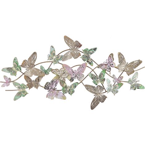 Decoración de pared de metal multicolor 100 x 53 cm mariposas arte naturaleza moderno glamour boho Gallium (1/5)