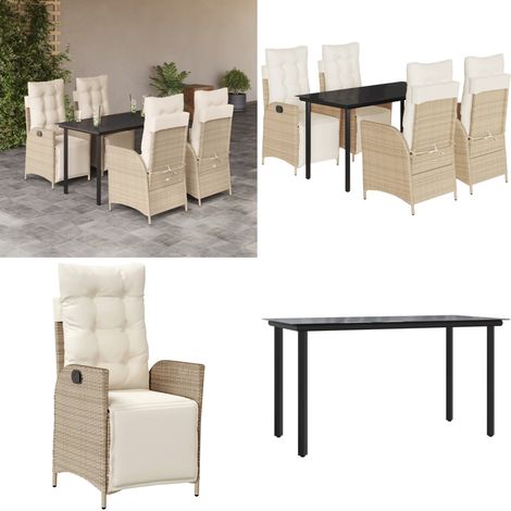 5-tlg. Garten-Essgruppe mit Kissen Beige Poly Rattan - Gartentisch - Gartensessel (1/5)