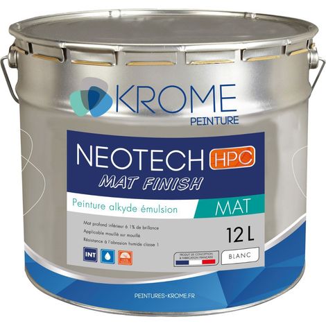 Krome Neotech Mat Finish Peinture Mate Sans Reprise Finition Murs et Plafonds Conditionnement: 12L - Couleur: BLANC