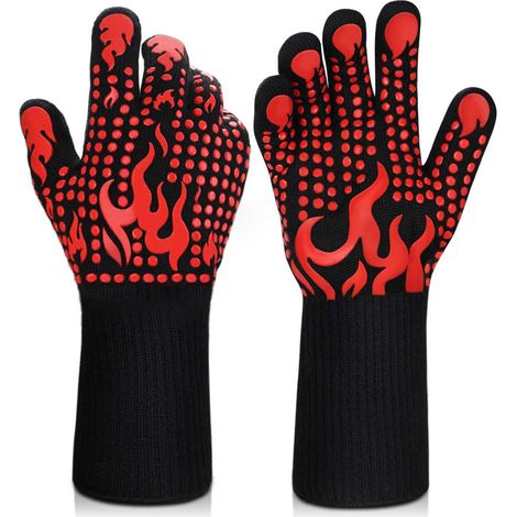 Gants longs en silicone pour barbecue, résistants à la chaleur jusqu'à 800 °C (1472 °F), non‑Gants de cuisine antidérapants pour griller, cuire au four et faire griller (1/5)