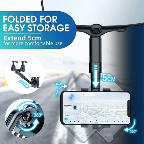 Green Mobility-Voiture Support De Téléphone Rétroviseur Montage, 360multifunctional Adjustable Universal Phone Holder,pour La Navigation sur Support De Téléphone Portable GPS Rotatif Et Rétractable (1/5)