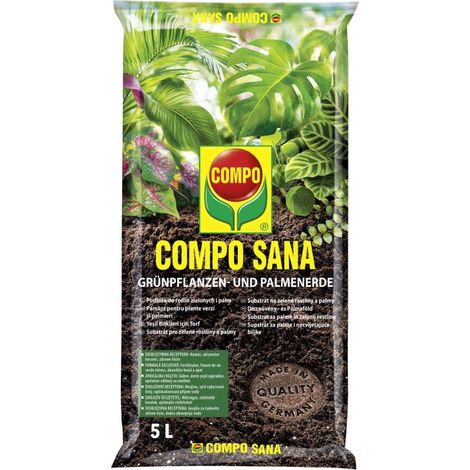 Substrat Compo Sana pour plantes vertes et palmiers 5L Un mélange de tourbe, de perlite et de dolomite