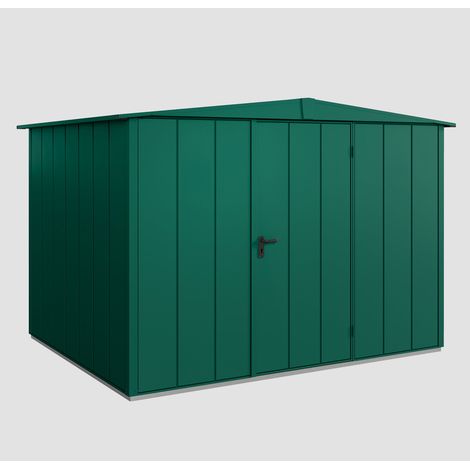 Hörmann Ecostar Metall-Gerätehaus Elegant mit Satteldach Typ 3, 324 x 248 cm, moosgrün, 7,2 m², 1-flüglige Tür