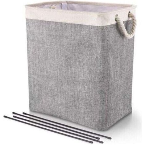 Grand Panier à Linge 50 x 41 x 31 cm , Sac à Linge Pliable avec Poignées en Corde Poubelle de Rangement Adaptée à la Chambre à Coucher la Buanderie Salle de Bain Beige+Gris (1/4)