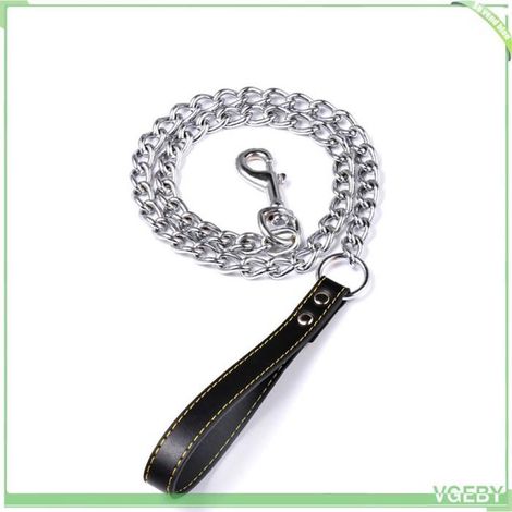 Laisse de chaîne pour chien - FAFEICY - 4 mm x 120 cm - Fer + cuir PU - Poignée cuir PU - Galvanoplastie anticorrosion