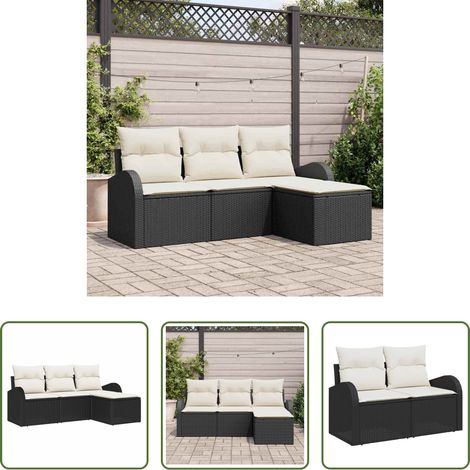 vidaXL Poly-Rattan - Sofa Set mit Kissen 4 pcs Schwarz und Weiß Poly-Rattan (1/5)