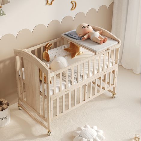 Cuna evolutiva 120x60 cm con cambiador y función colecho, de madera, natural, sin colchón