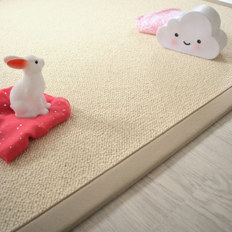 Tapis pure laine - Latoon écru - Ganse coton grège - 80 x 150 cm (1/5)