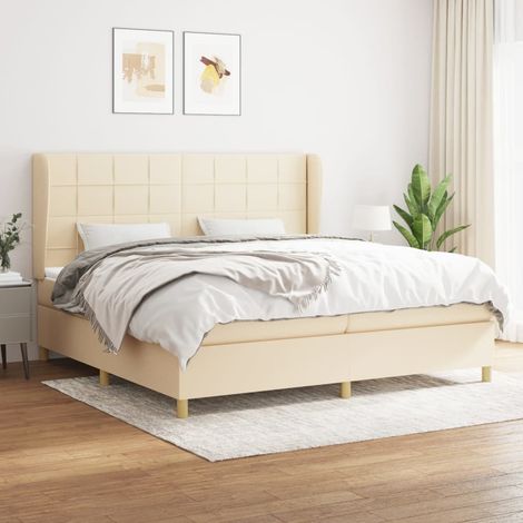 Sommier à lattes de lit avec matelas Crème 200x200 cm Tissu (1/5)