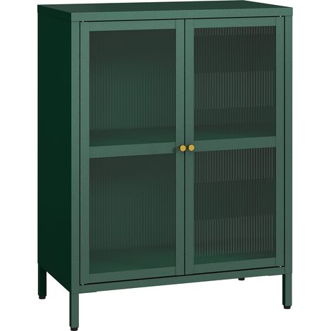 Credenza comò mobile portaoggetti soggiorno ingresso camera da letto acciaio vetro ondulato 84 x 64 x 35 cm verde abete 030009043